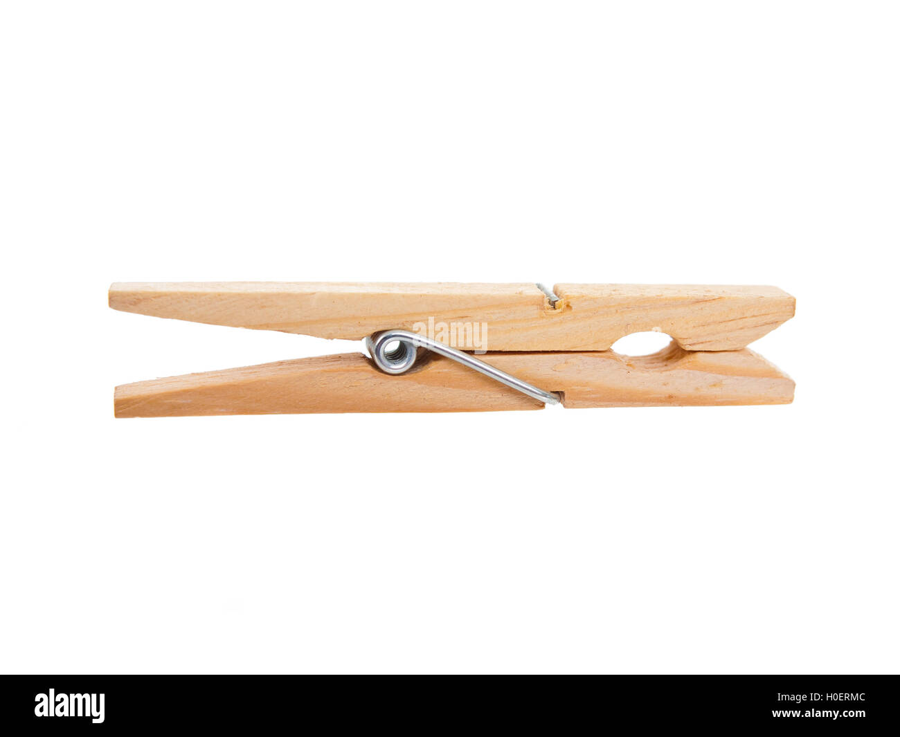 Clothespin in legno isolato puro su sfondo bianco Foto Stock