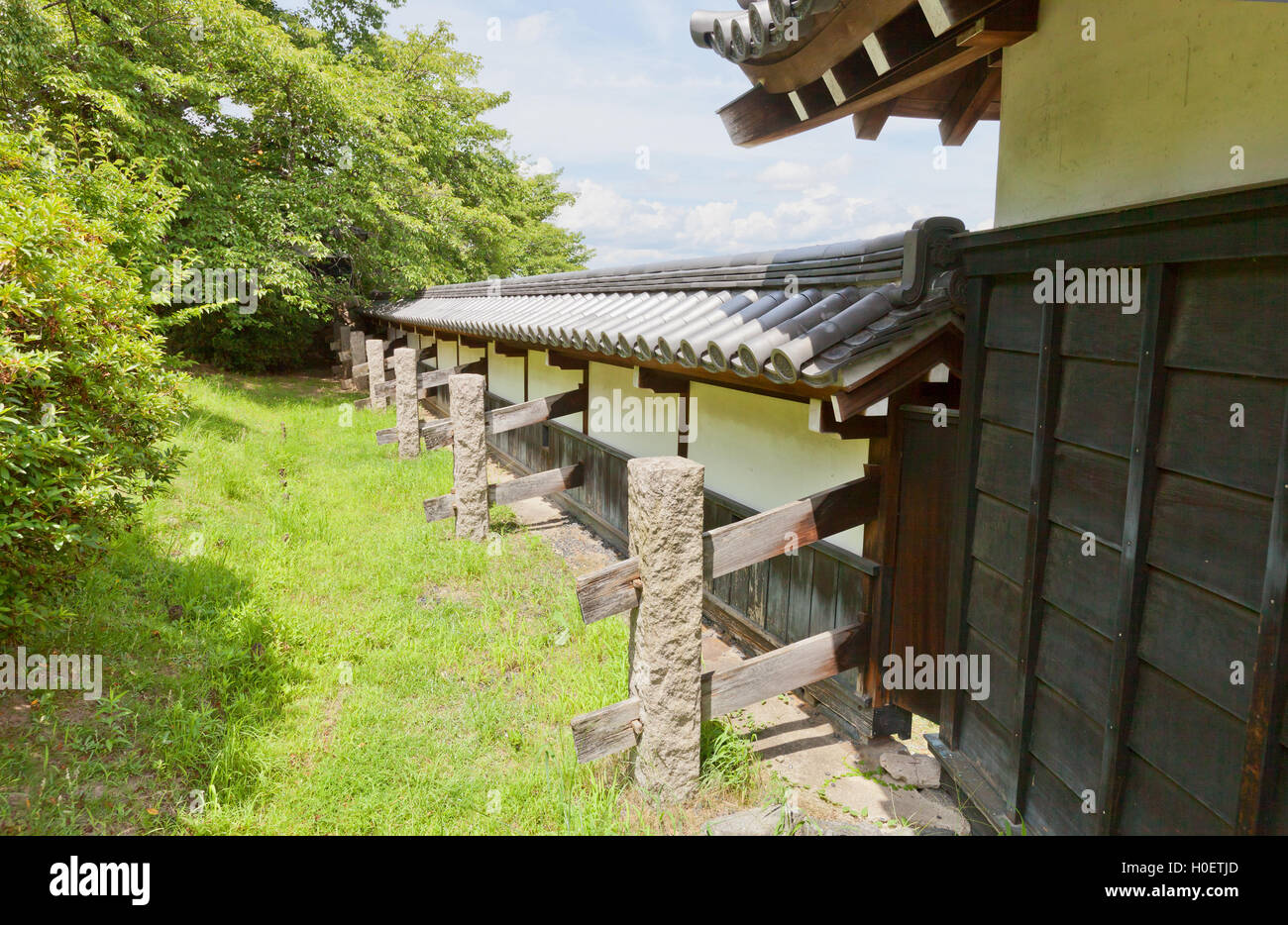 Ricostruito muro di terracotta (HEI) di Yamato Koriyama e castello, Prefettura di Nara, Giappone. Foto Stock