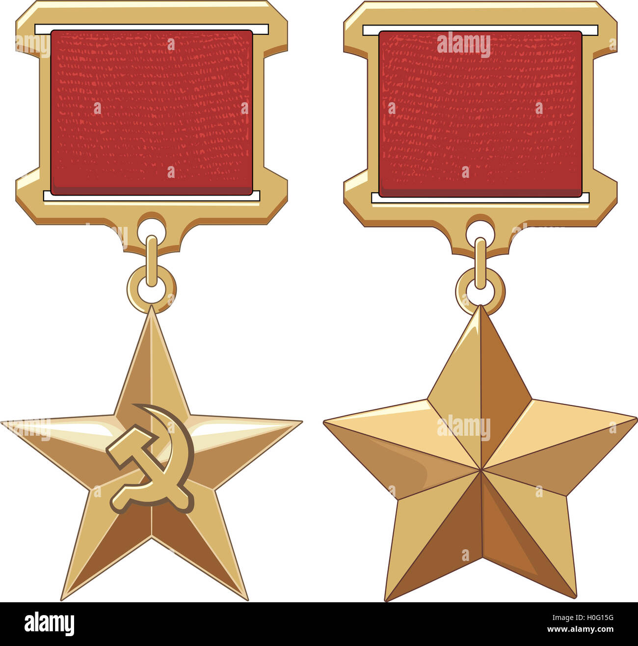 Eroe sovietico stelle. Onore insignia. Illustrazioni vettoriali. Foto Stock