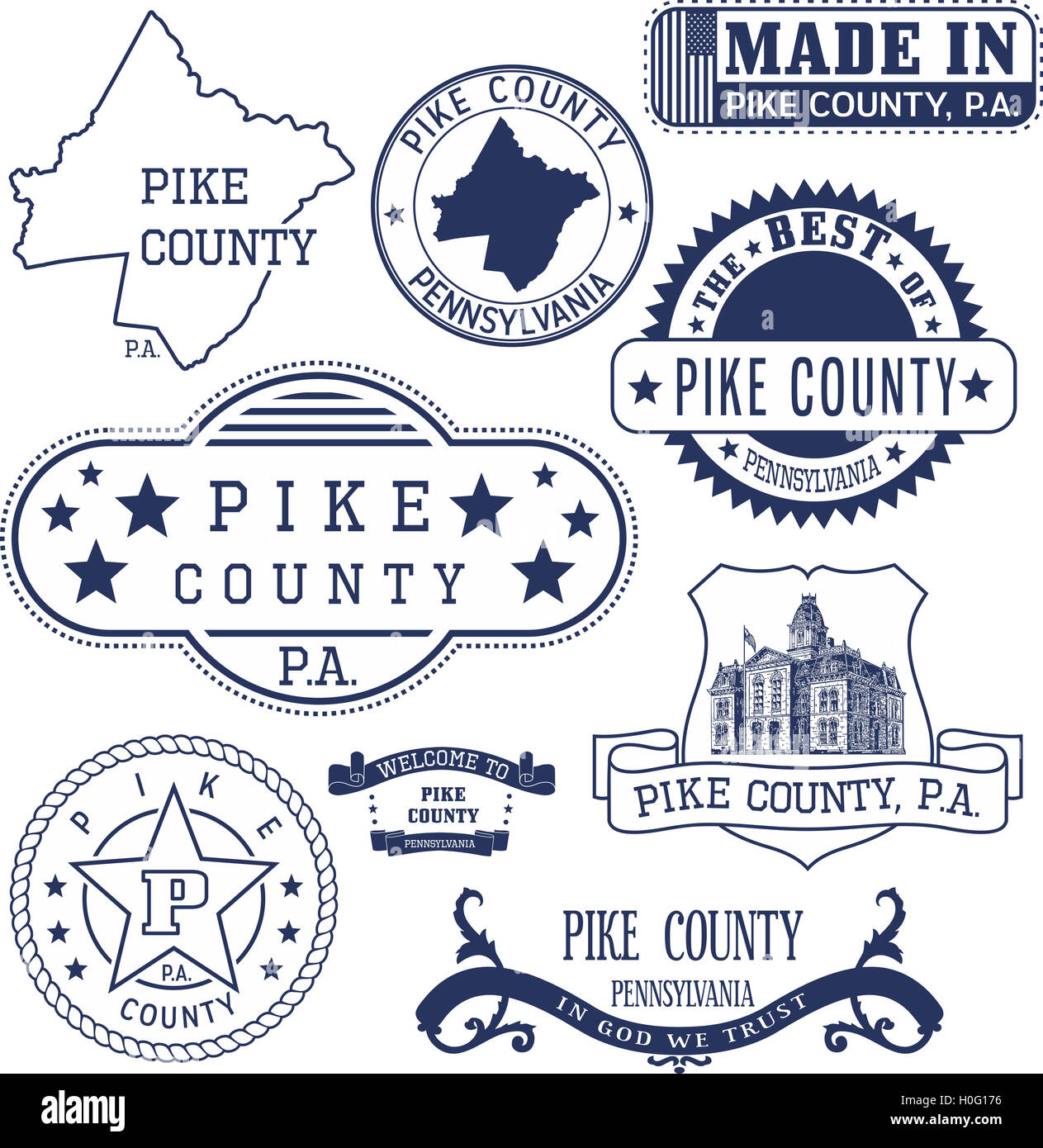 Pike county, Pennsylvania. Serie di francobolli generico e segni. Foto Stock