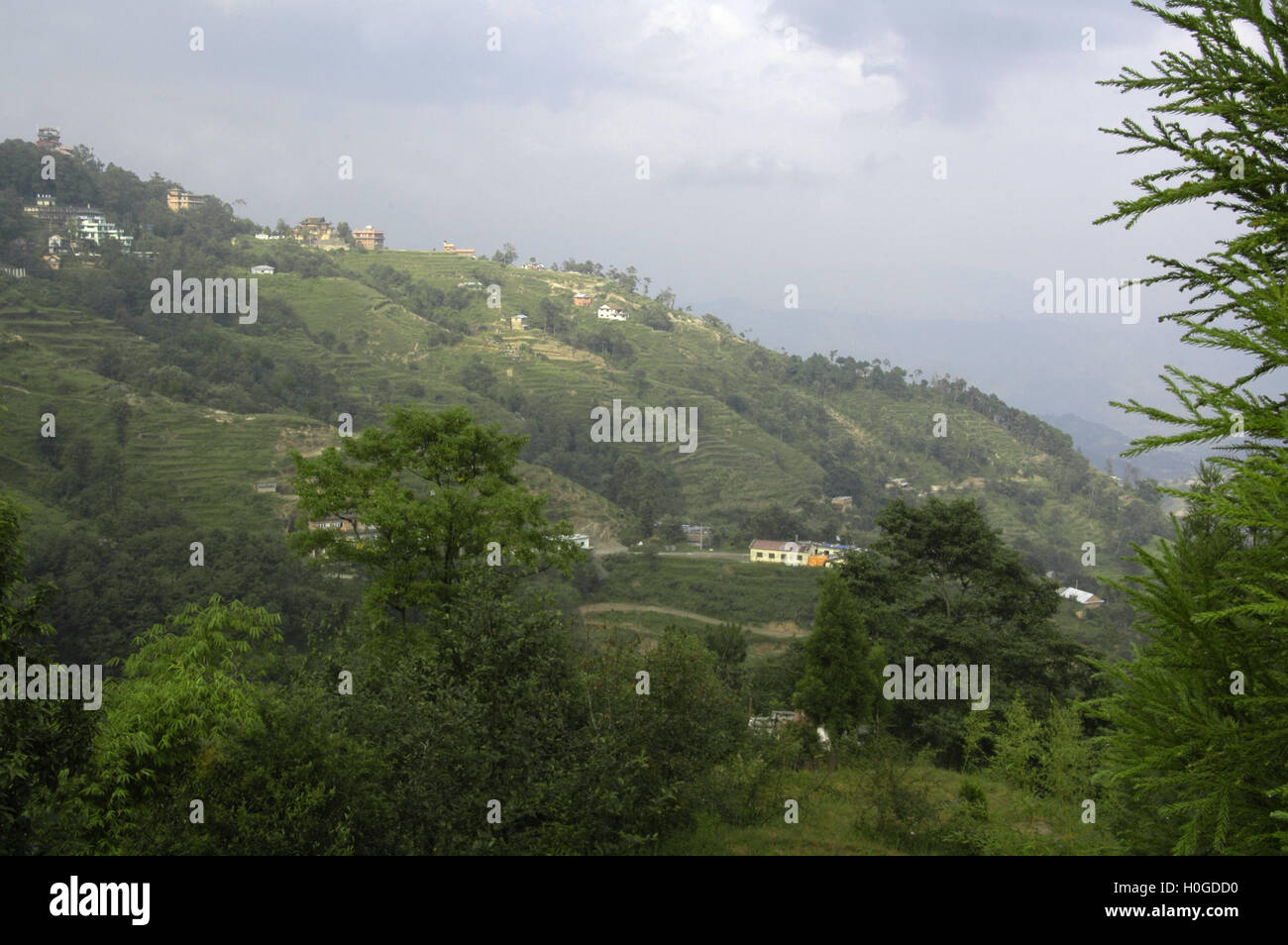 Terrazze e edifici vicino Nagarkot, Nepal Foto Stock