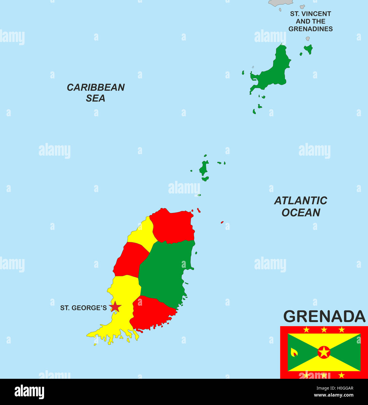 Mappa di Grenada Foto Stock