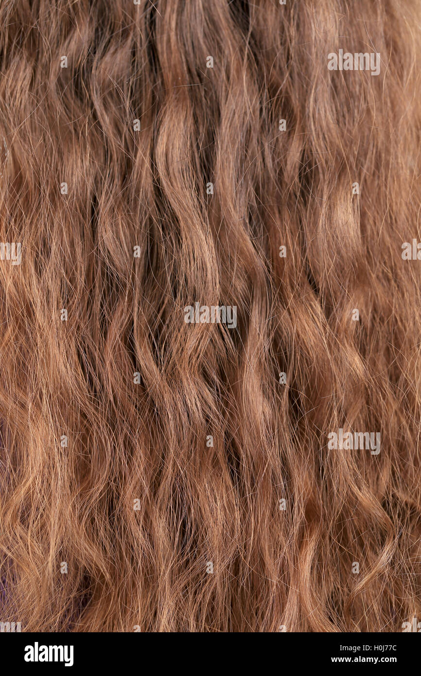 Texture di lunghi capelli biondi. Foto Stock