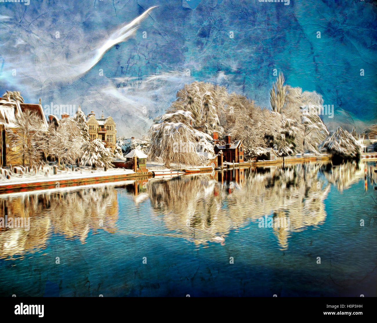 Arte digitale: Città di Marlow e il fiume Tamigi, Buckinghamshire, Gran Bretagna Foto Stock