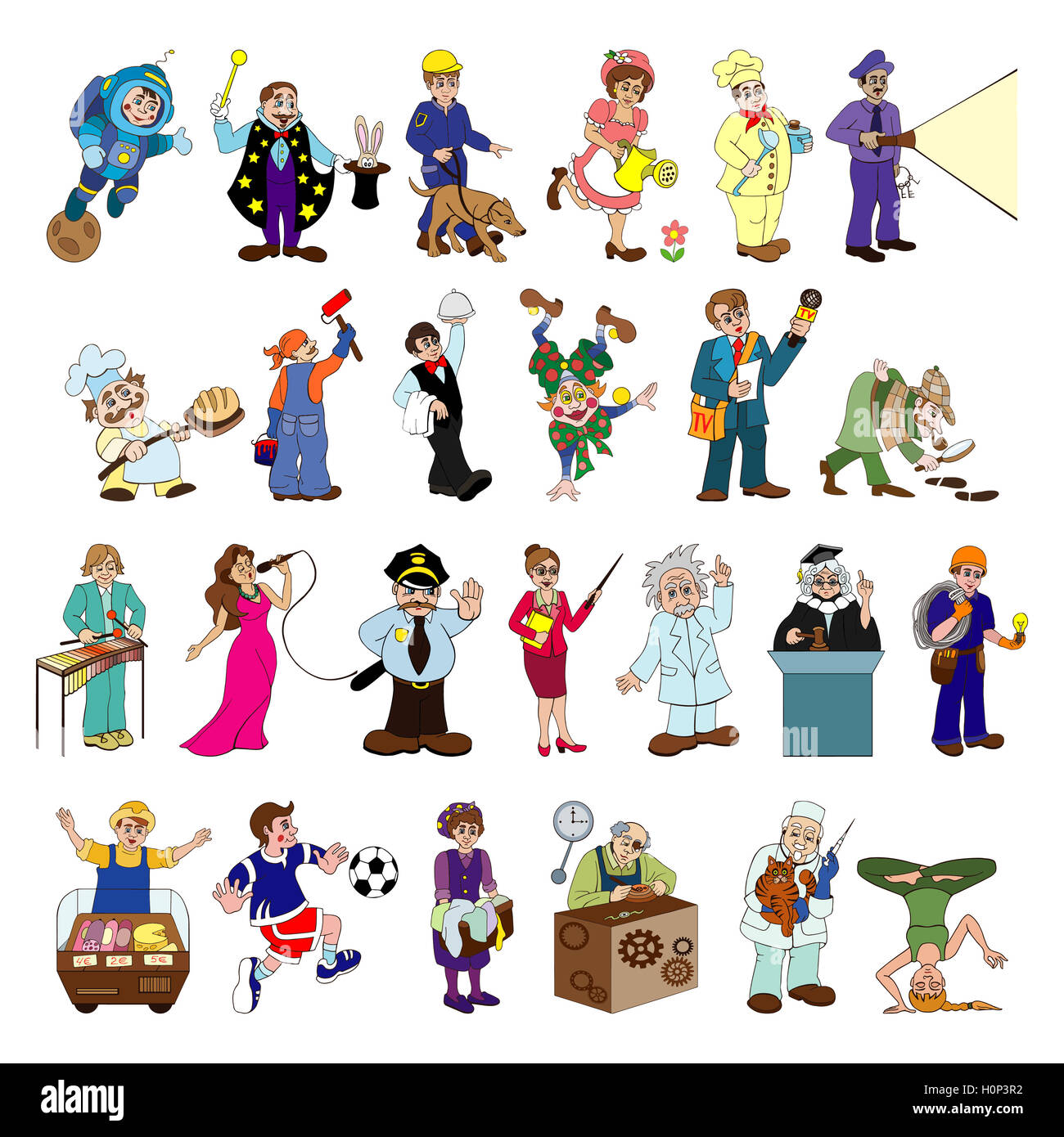 Set di uomini di diverse professioni. Character design. Foto Stock