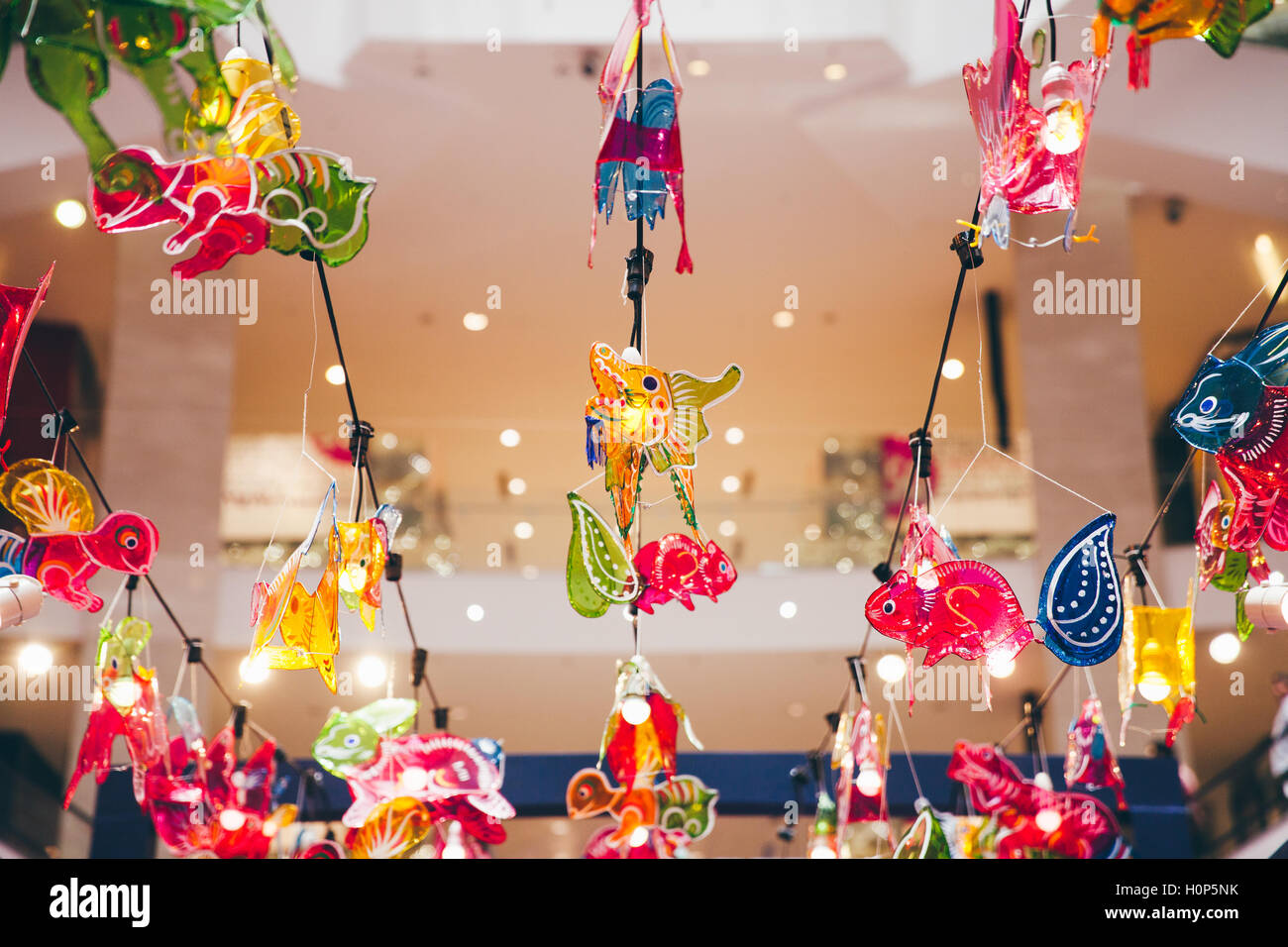 Lanterna decorazioni in the mall durante Mid-Autumn Festival Aka Moon Cake festival celebrazioni di Kuala Lumpur in Malesia. Foto Stock