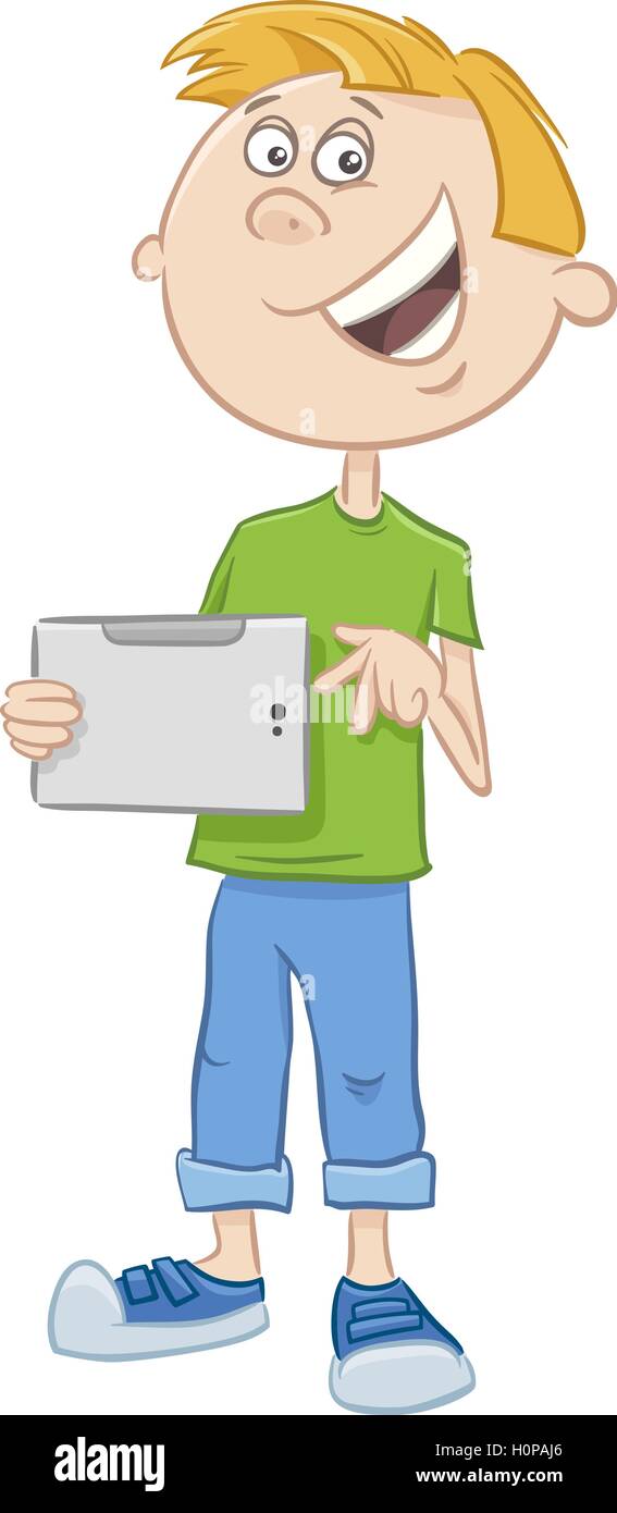 Ragazzo con tablet pc cartoon Illustrazione Vettoriale