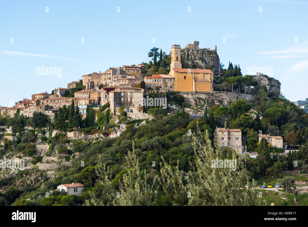 Lunga vista di Eze, Provenza, Alpi Marittime, Francia Foto Stock