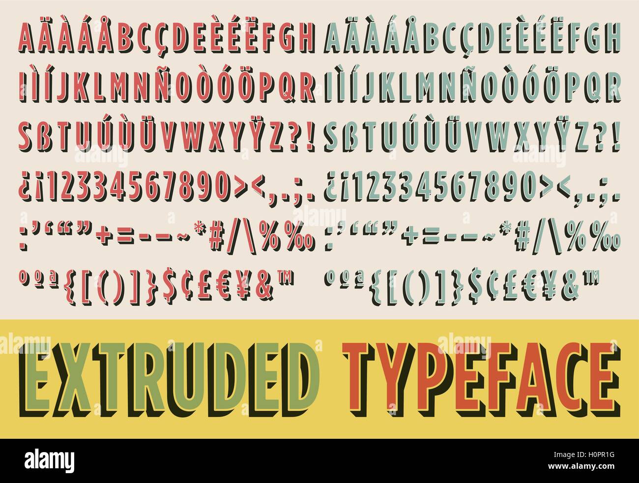 Carattere tipografico estruso in due colori e due in direzione Illustrazione Vettoriale