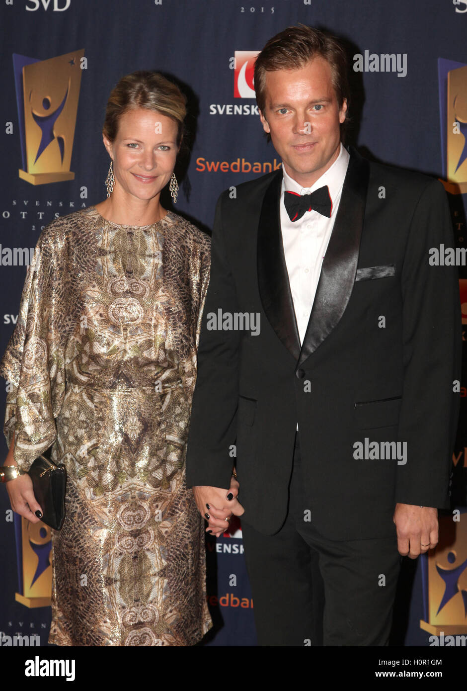 MALIN BARYARD pilota svedese Show Jumping con mio marito Henrik Johnsson presso l annuale svedese sport gala 2015 Foto Stock