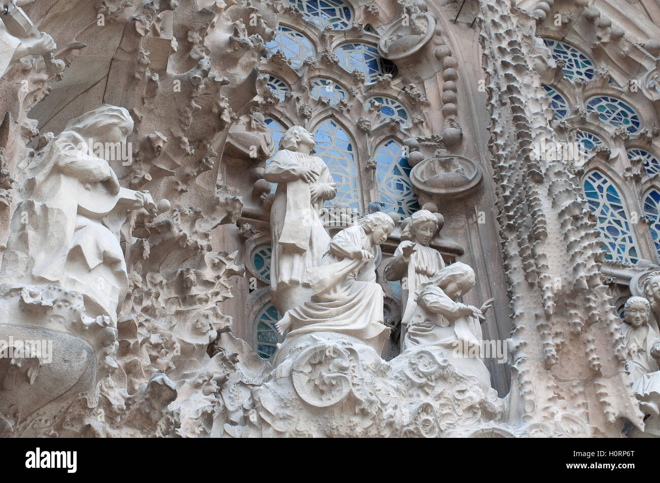 Barcellona, Spagna - 22 settembre 2014: vista in dettaglio della facciata della Sagrada Familia a Barcellona, Spagna. Foto Stock