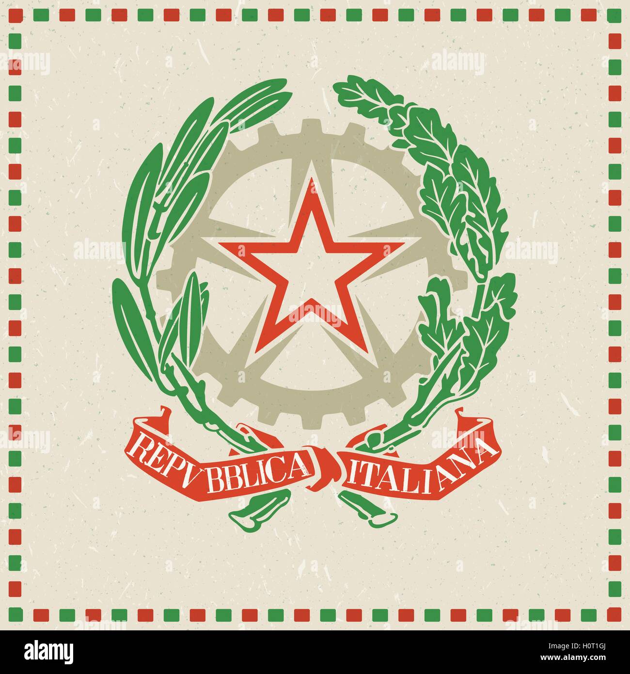 Lo stemma della Repubblica Italiana stampato su carta riciclata Illustrazione Vettoriale