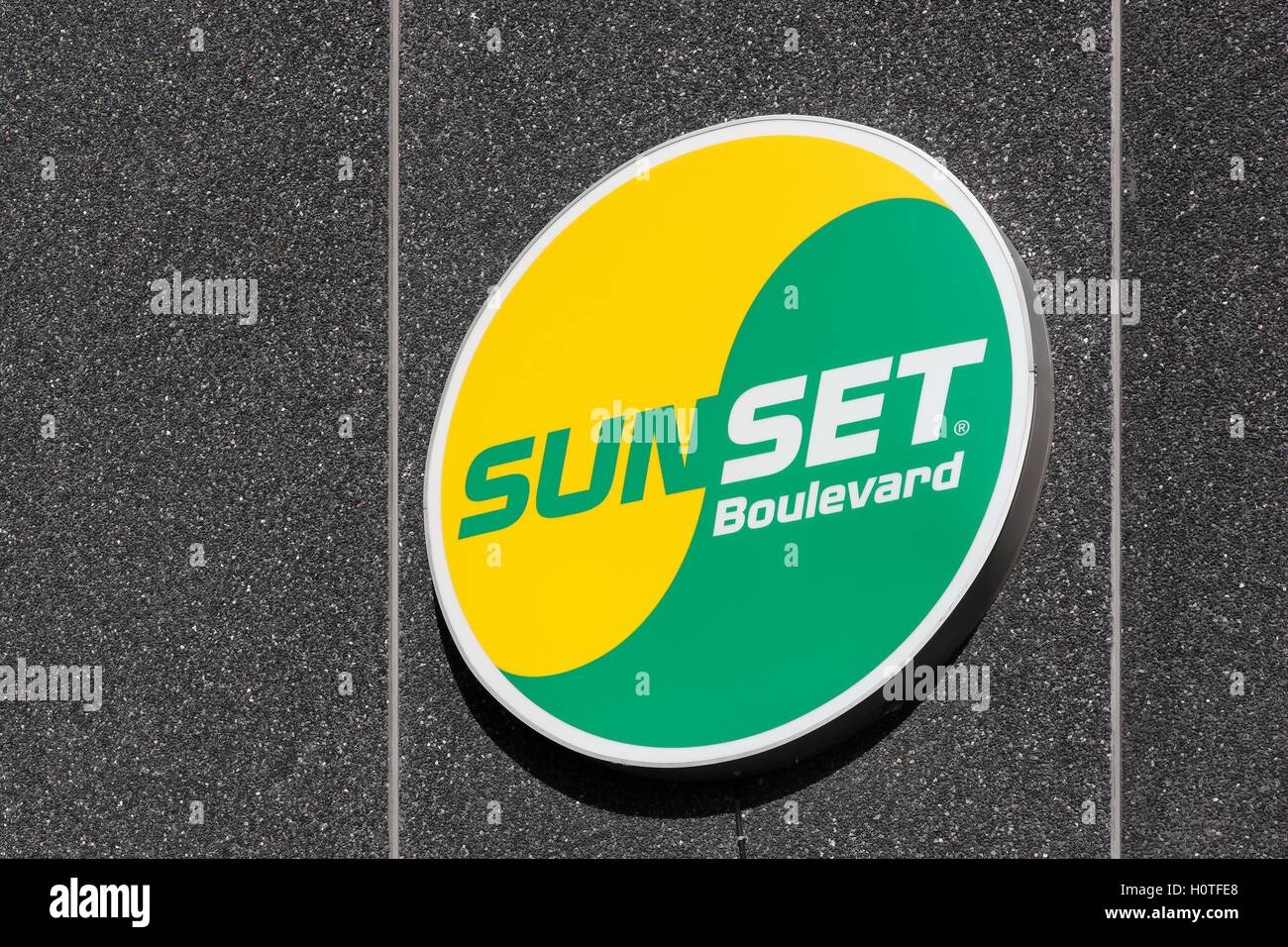 Sunset Boulevard logo su una parete Foto Stock