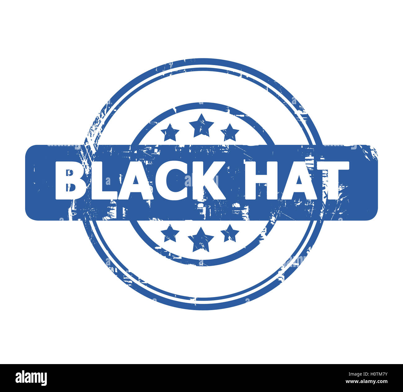 Black Hat timbro con stelle isolate su uno sfondo bianco. Foto Stock