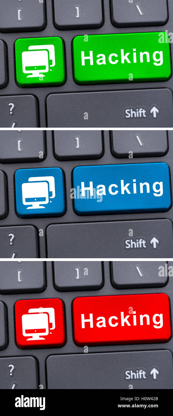 Protezione dannosi contro la criminalità informatica con pulsante di hacking sul tastierino Foto Stock