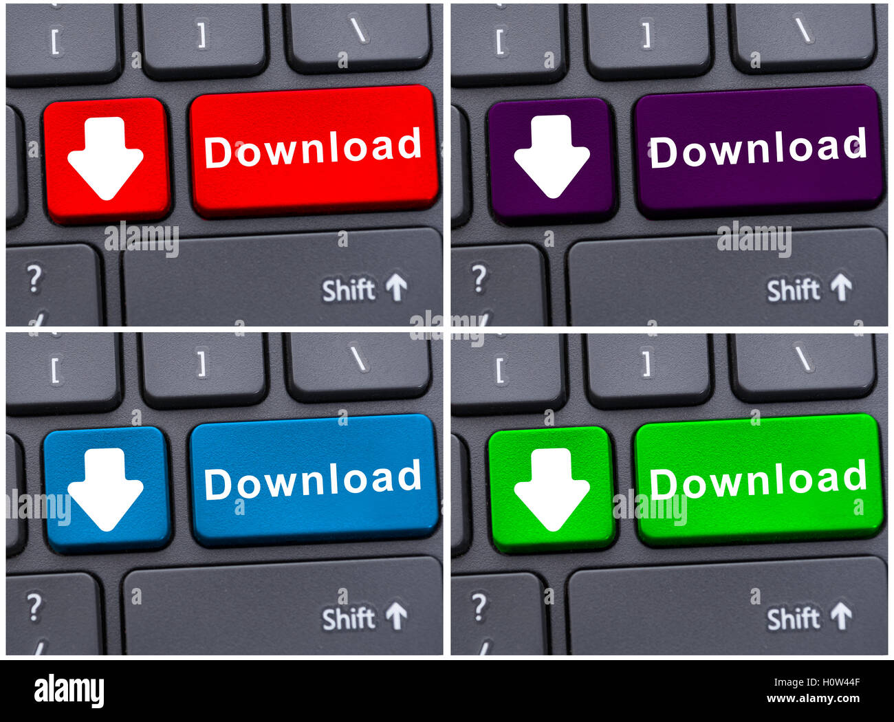 Nozione di trasferimento di dati da internet con il pulsante Download sulla tastiera Foto Stock