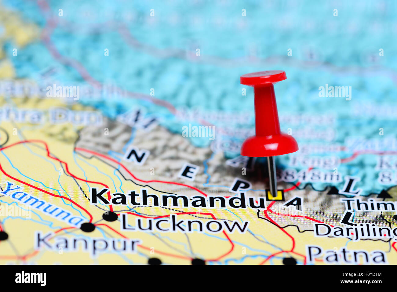 Kathmandu imperniata su una mappa del Nepal Foto Stock