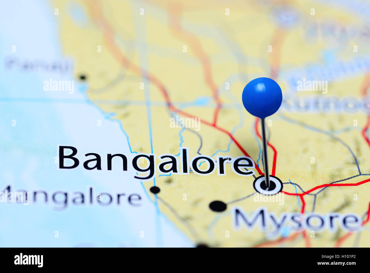 Bangalore imperniata su una mappa dell'India Foto Stock