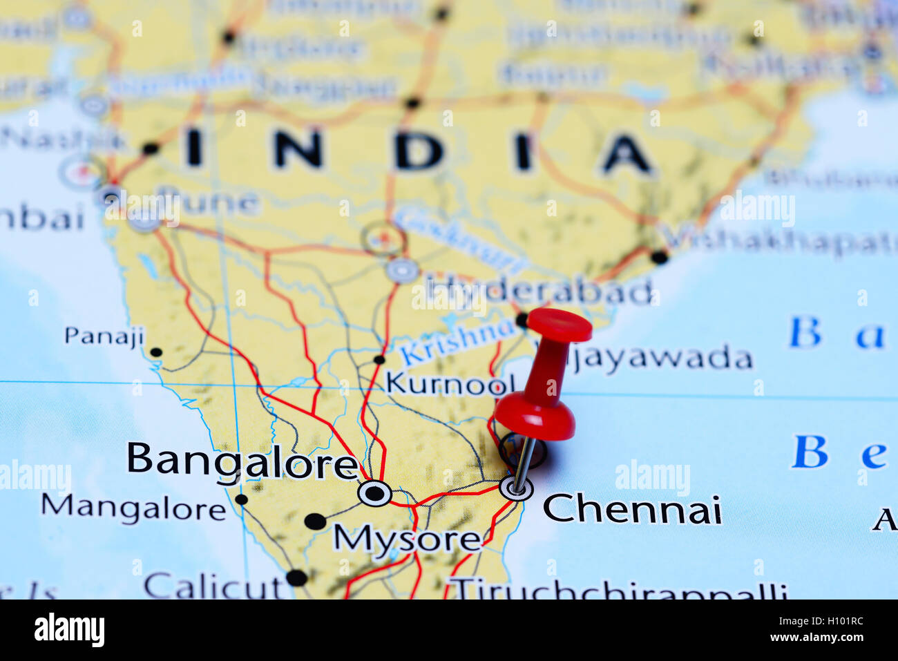 Chennai imperniata su una mappa dell'India Foto Stock