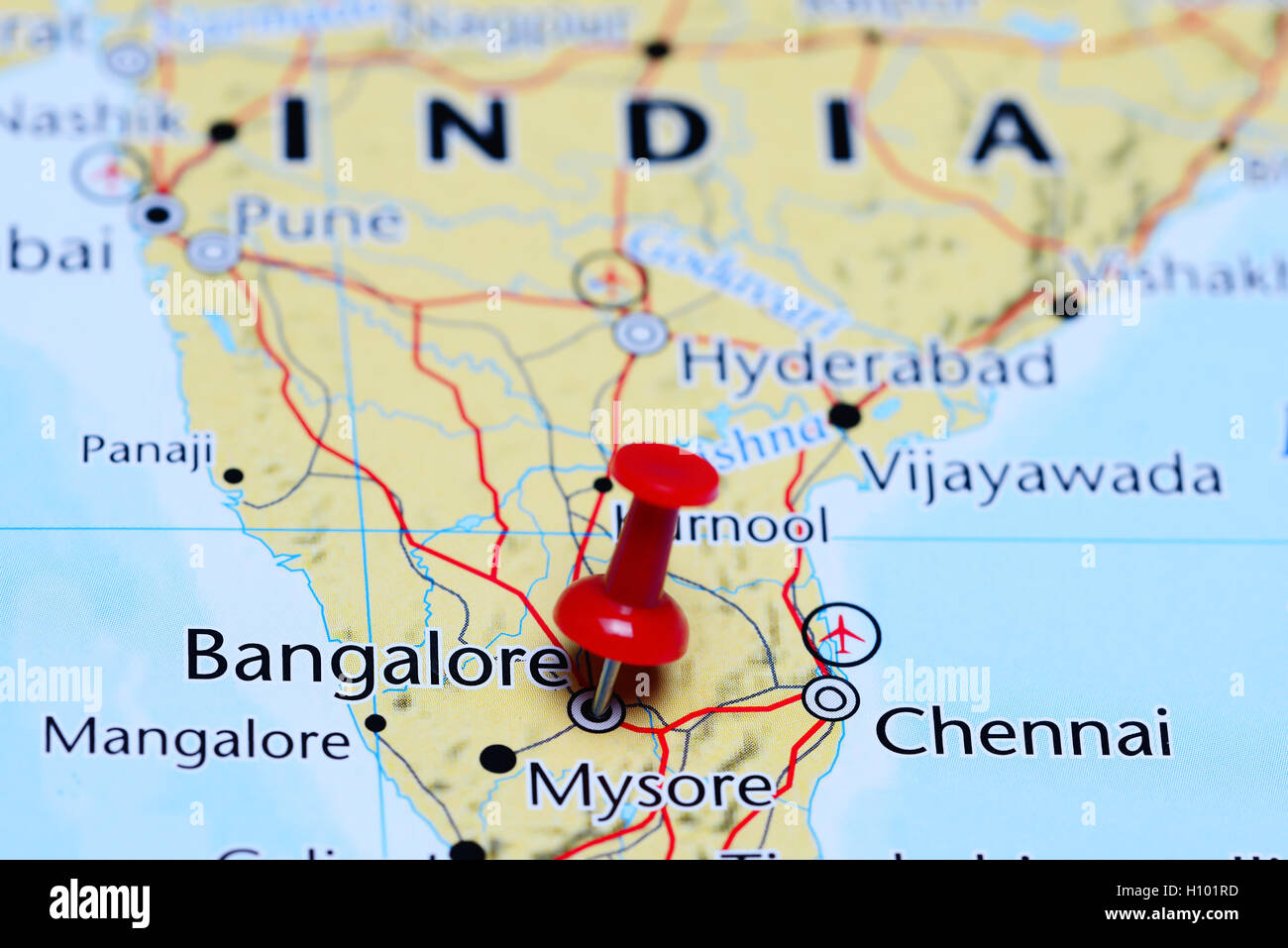 Bangalore imperniata su una mappa dell'India Foto Stock