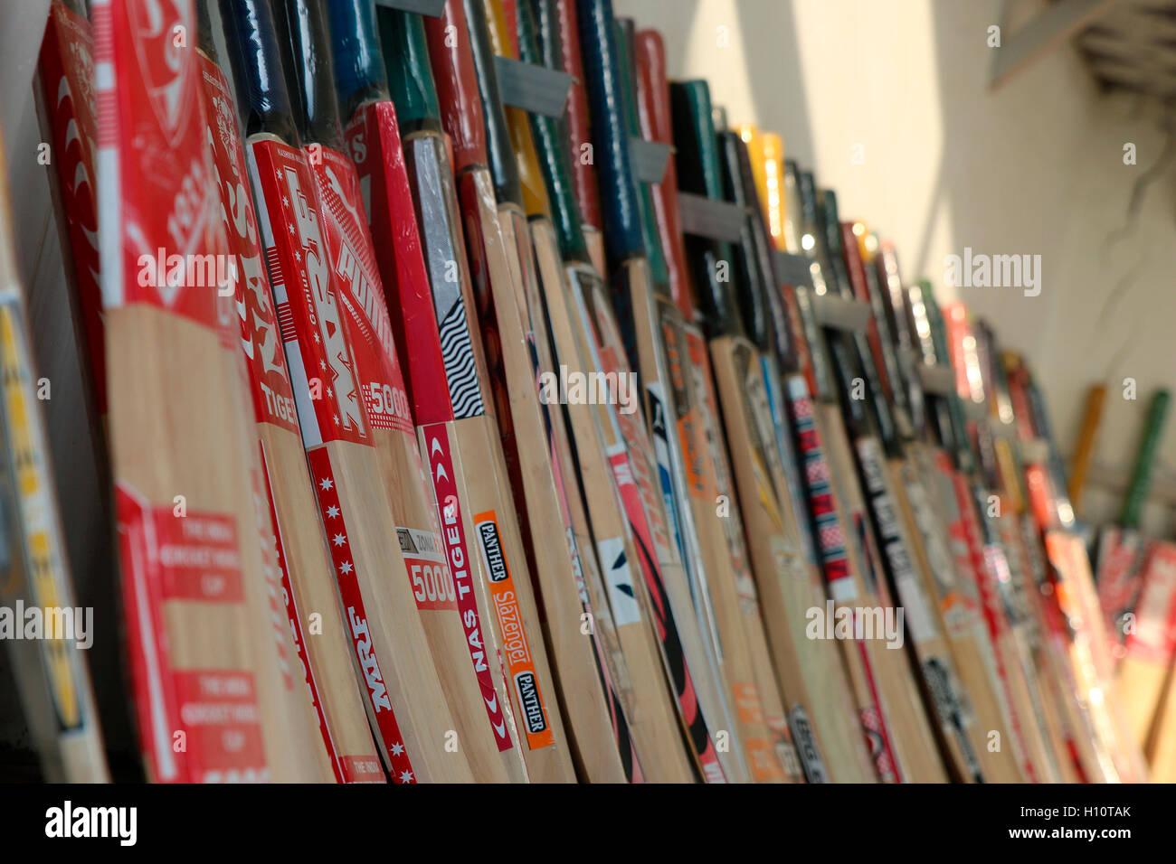 Produzione di mazze da cricket nel Kashmir, India Foto Stock