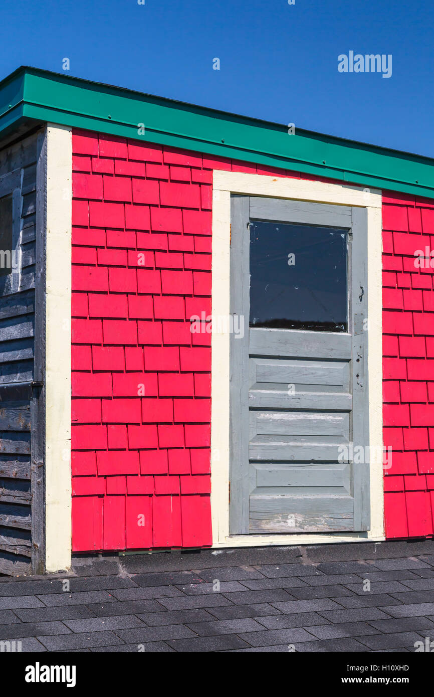 Una porta ad una colorata stadio di pesca al punto di Woody, Terranova e Labrador, Canada. Foto Stock