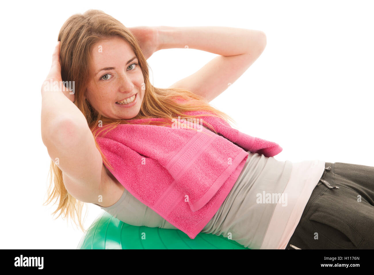 Donna di sport con la palla addestramento del calcolatore ABS Foto Stock