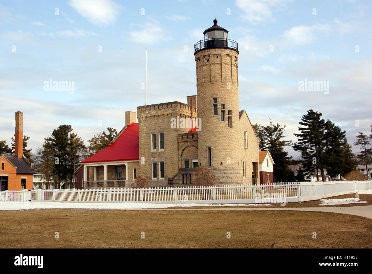 Il vecchio punto di Mackinaw faro Foto Stock