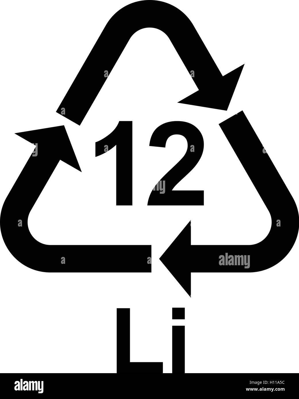 Riciclaggio della batteria il simbolo 12 litio, riciclaggio della batteria codice 12 litio, illustrazione vettoriale. Illustrazione Vettoriale