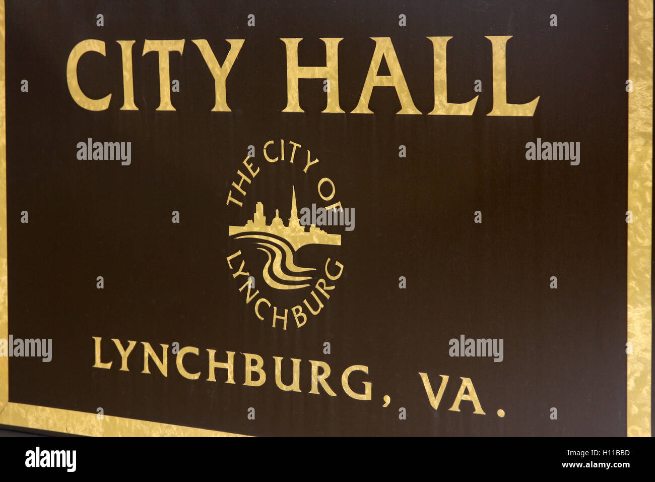 Cartello per il Municipio di Lynchburg, Virginia, USA Foto Stock