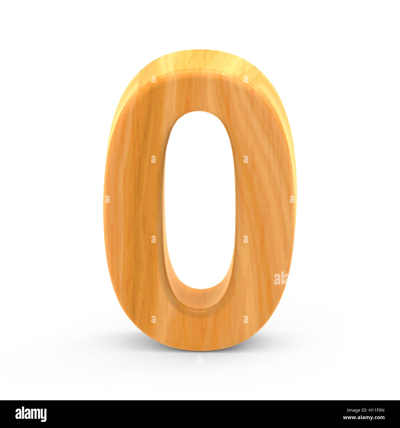 3D rendering numero bianco 0 isolato su sfondo bianco, in legno marrone chiaro, grana naturale grana superficiale Foto Stock