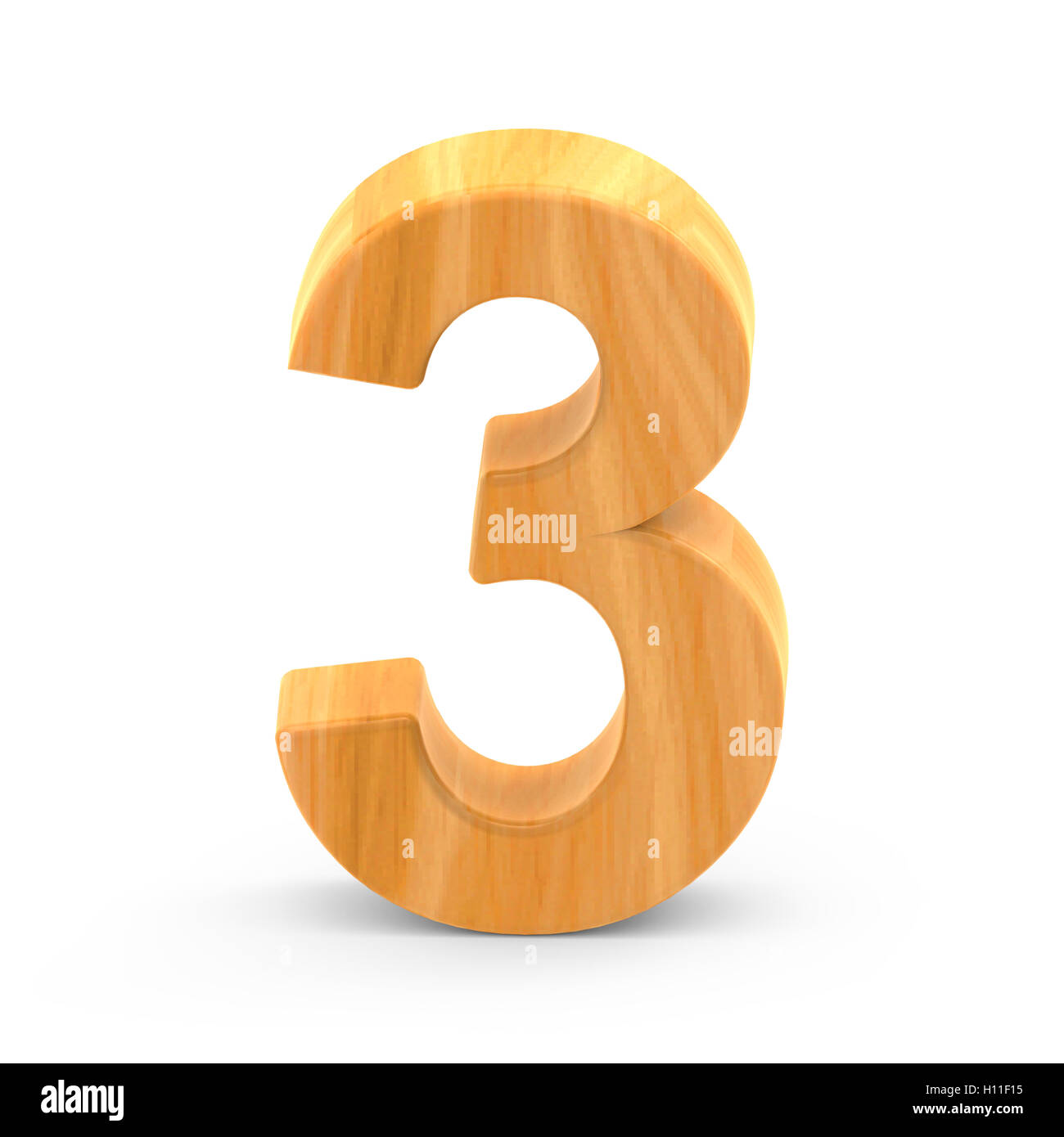 3D rendering numero bianco 3 isolati su sfondo bianco, in legno marrone chiaro, grana naturale grana superficiale Foto Stock