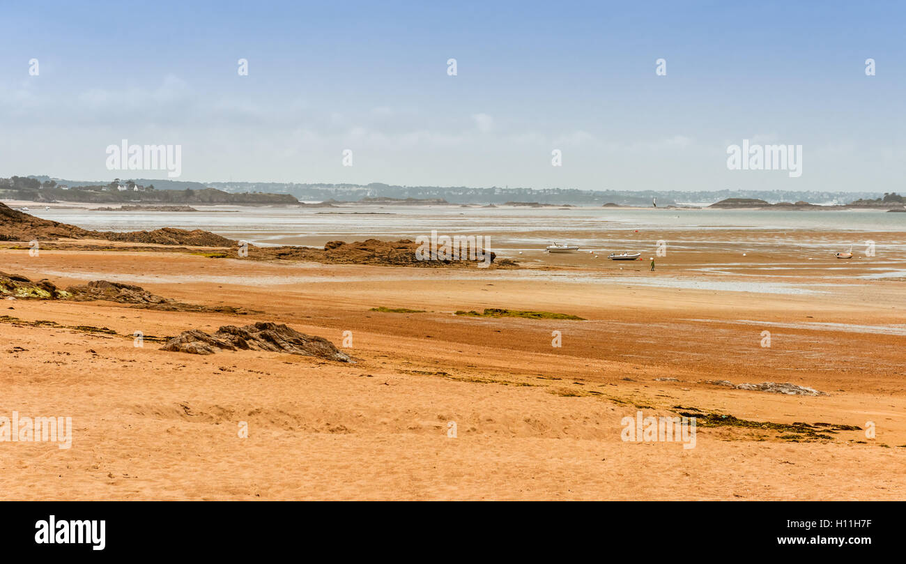 Panorama della Bretagna Bretagne costa a bassa marea, Francia Foto Stock
