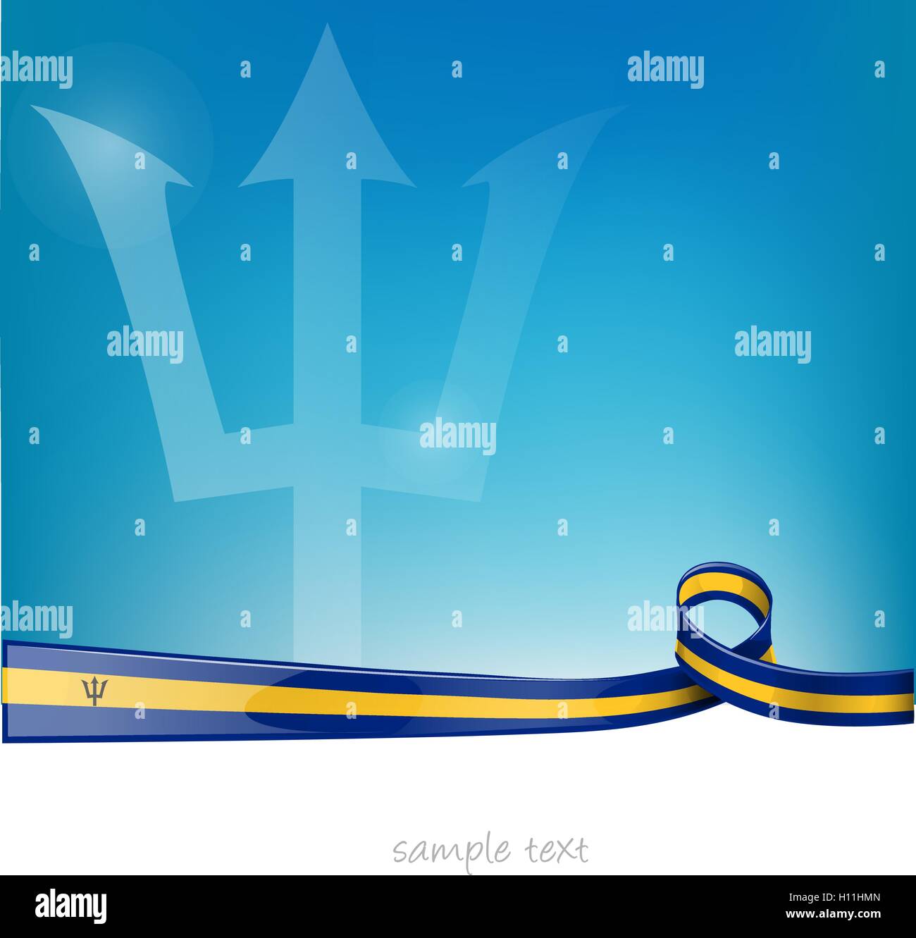 Nastro di barbados bandiera blu su sfondo cielo Illustrazione Vettoriale