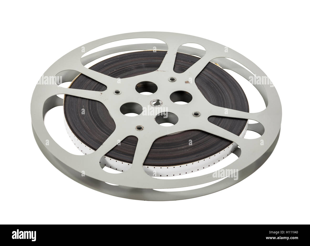 Vintage il pignone doppio 16mm bobina di pellicola isolato su bianco. Foto Stock
