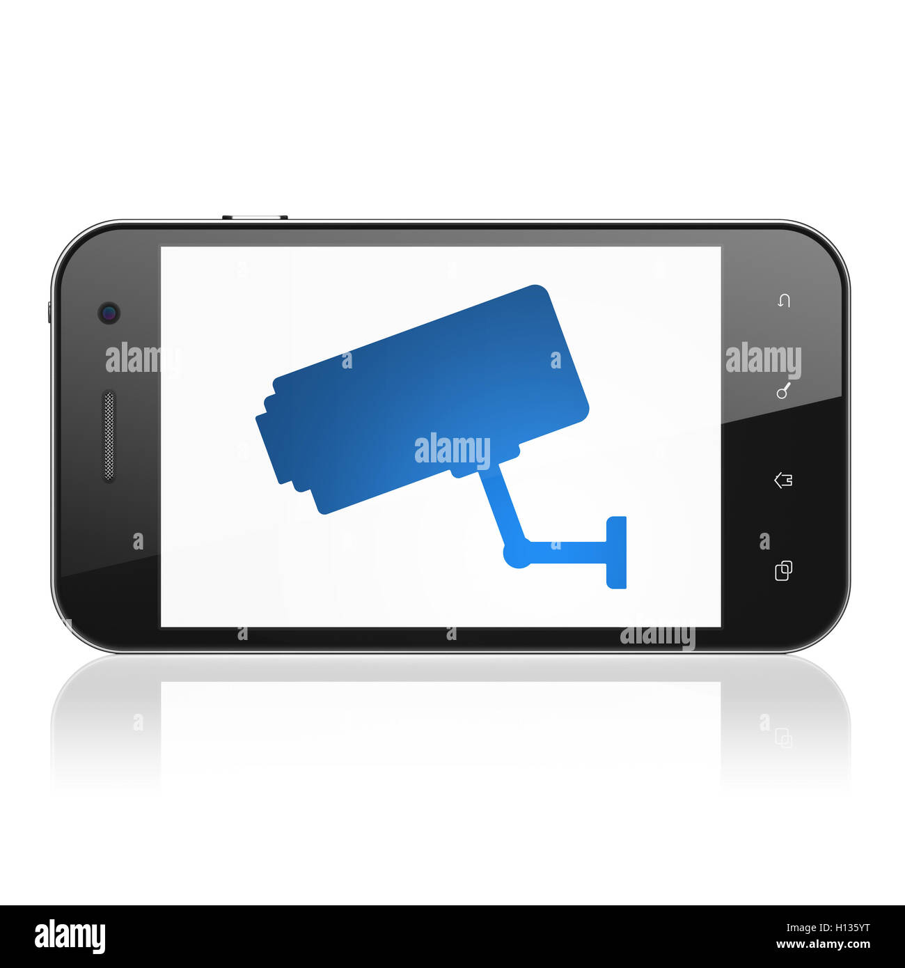 Il concetto di protezione: telecamera TVCC sullo smartphone Foto Stock