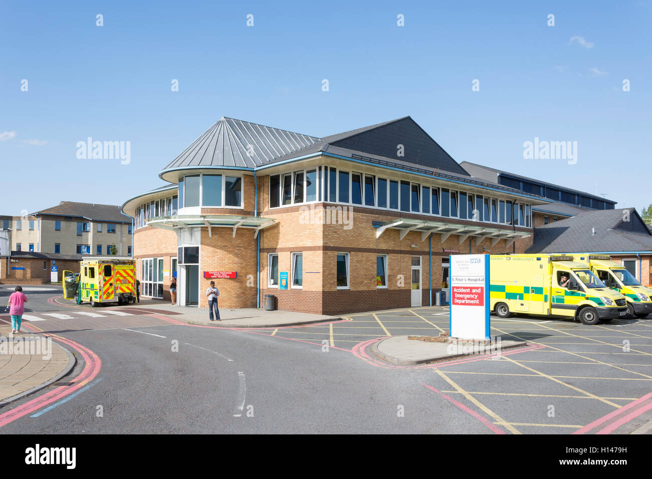 Pronto soccorso, St Peter's NHS Hospital, Guildford Road, Lyne, Surrey, Inghilterra, Regno Unito Foto Stock
