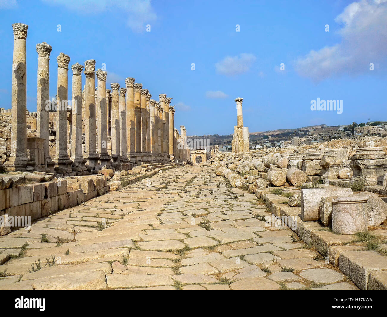 Strada romana a Jerash, Giordania Foto Stock