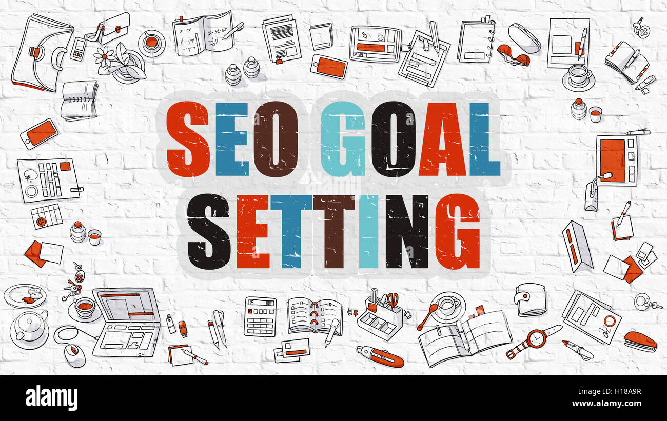 SEO Impostazione obiettivo Concetto con Doodle icone del design. Foto Stock