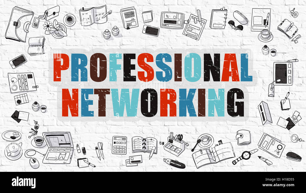 Reti professionali concetto con Doodle icone del design. Foto Stock