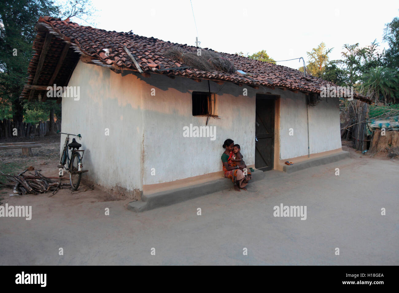 Casa tribali, tribù muria, erdku village, chattisgarh, India Foto Stock
