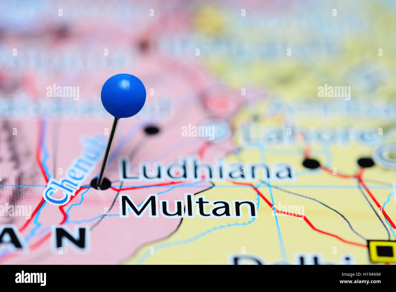 Multan imperniata su una mappa del Pakistan Foto Stock