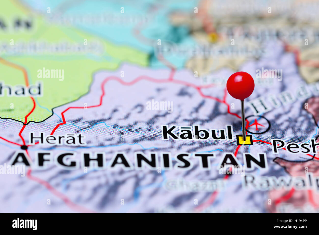 Kabul imperniata su una mappa dell'Afghanistan Foto Stock