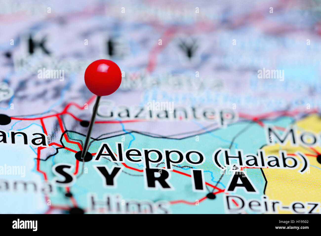 Aleppo imperniata su una mappa di Siria Foto Stock