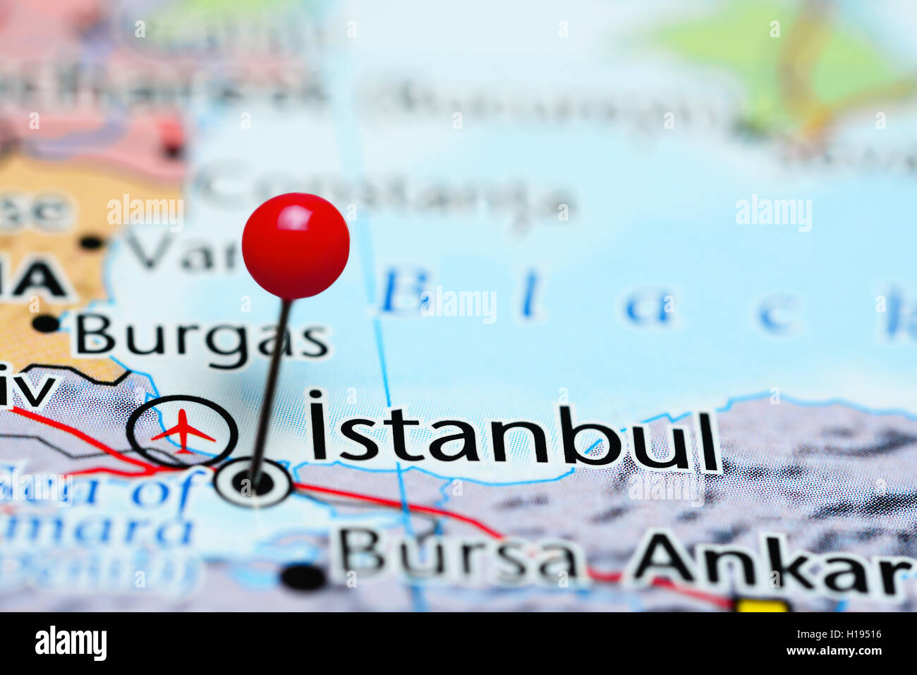 Istanbul imperniata su una mappa di Turchia Foto Stock