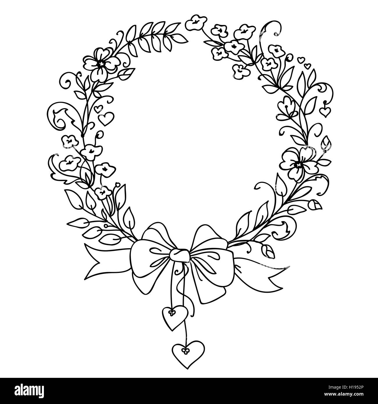 Vintage floreale disegnato a mano ghirlanda di vettore. L'inchiostro doodle design isolato su bianco per matrimoni, compleanni, cartoline di Natale e di altri in Illustrazione Vettoriale