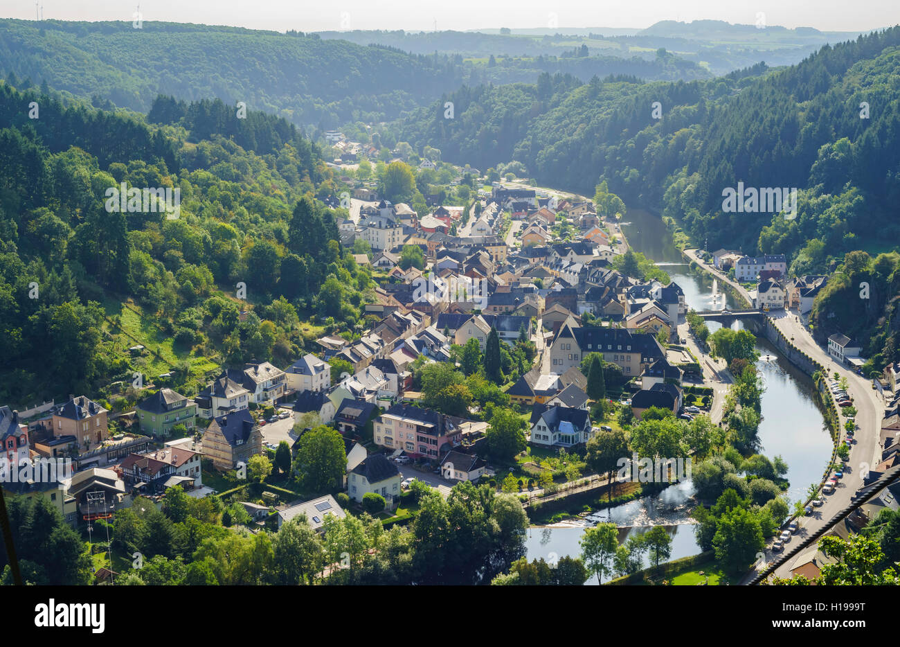 Bella vista aerea della città di vianden, Lussemburgo Foto Stock