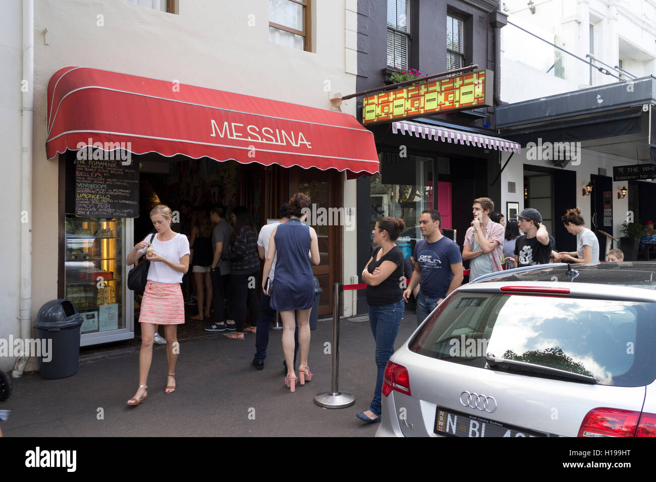 Gelato Gourmet Messina Shop attrae folle di Crown Street Surry Hills, Sydney Australia Foto Stock