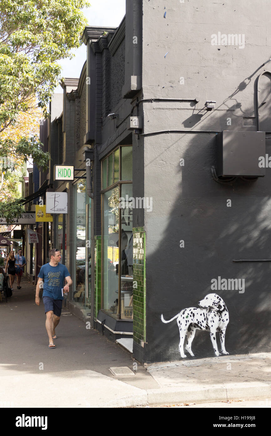Cane dalmata murale su Crown Street Surry Hills Sydney Australia Foto Stock