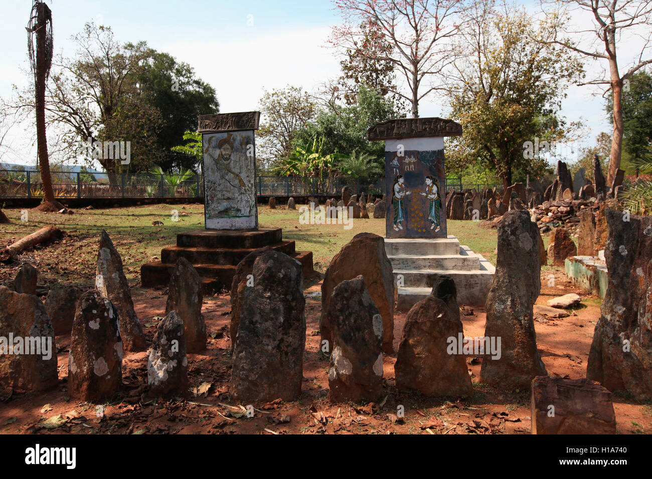 Meghaliths, indagine archeologica monumento, chattisgarh, India Foto Stock